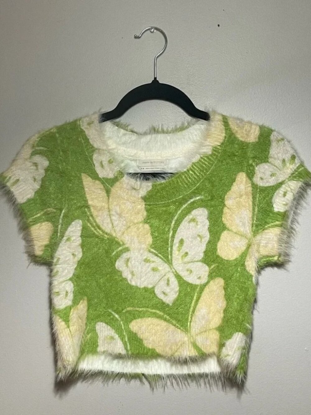 Fuzzy Green Butterfly Crop Top